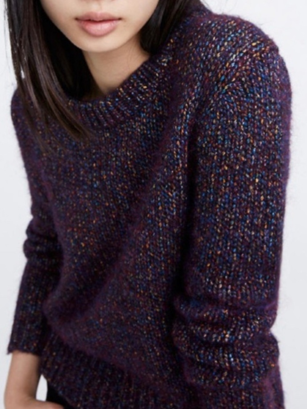 Madewell Plush Speckled Purple Crewneck Sweater, XS 🦋
